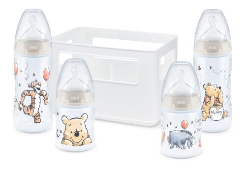 Setti NUK First Choice Plus Disney Winnie Pooh, 0-6 kk: pullo, 150 ml, 2 kpl + pullo, 300 ml, 2 kpl + tutti, 1 kpl