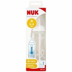 Pullo lämpötilan osoittimella NUK First Choise, valkoinen, 0-6 kk, 300 ml hinta ja tiedot | Tuttipullot ja tarvikkeet | hobbyhall.fi