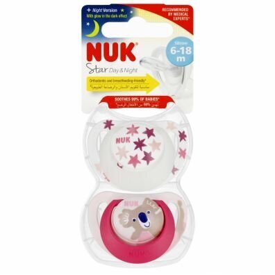 Tutti NUK Star Day&amp;Night 10736727, valkoinen, vaaleanpunainen, 6-18 kk, 2 kpl hinta ja tiedot | Tutit | hobbyhall.fi