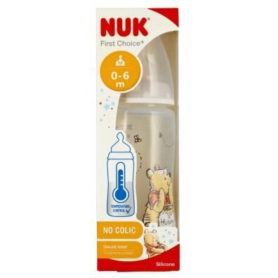 Pullo NUK First Choise Winnie the Pooh, harmaa, 0-6 kk, 300 ml hinta ja tiedot | Tuttipullot ja tarvikkeet | hobbyhall.fi