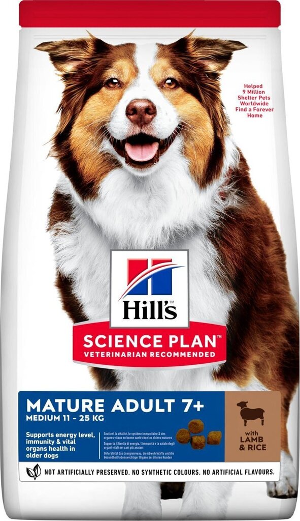 Hill's Science Plan Mature Adult 7+ aikuisille keskikokoisille koirille lammasta ja riisiä, 2,5 kg hinta ja tiedot | Koiran kuivaruoka | hobbyhall.fi