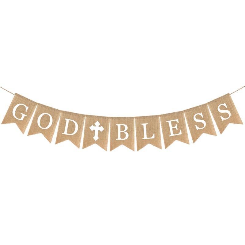 Säkkikangasbanneri God Bless Baptism -banneri Maalaismainen säkkiköysi Garland-White hinta ja tiedot | Hauskat juhlapelit ja -tuotteet | hobbyhall.fi