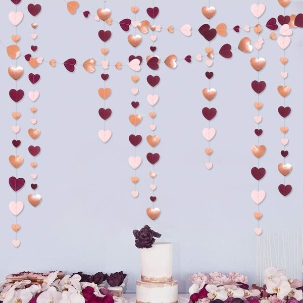 Rose Gold Pink Valkoinen Paperi Suuri pieni Love Heart Garlands Hanging-Rose Gold Pink