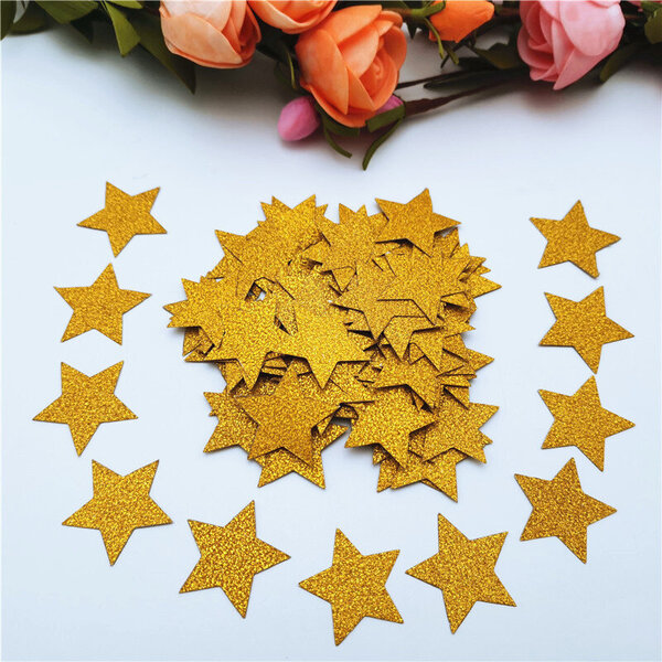 100kpl 3cm Glitter Rose Gold/Silver Star Paper Confetti Card Paper-Las30 Gold