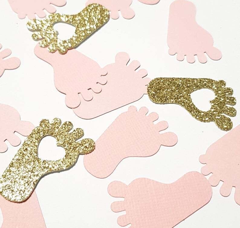 100 kpl Pink Blue & Gold Baby Footprint Confetti Baby Shower Sukupuoli-vaaleanpunainen kulta hinta ja tiedot | Hauskat juhlapelit ja -tuotteet | hobbyhall.fi