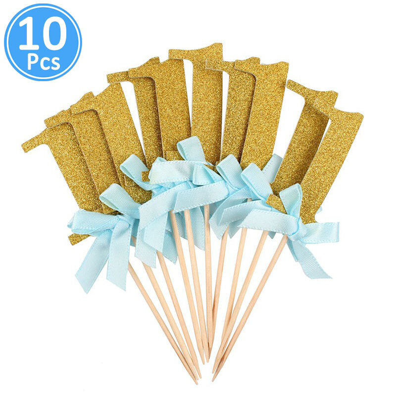 10 kpl First Happy Birthday Glitter Paper 1 Cupcake Toppers My 1st-Gold Blue hinta ja tiedot | Hauskat juhlapelit ja -tuotteet | hobbyhall.fi