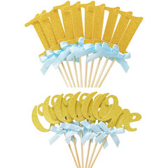 16 kpl First Happy Birthday Glitter Paper 1 Cupcake Toppers My 1st-Gold Blue hinta ja tiedot | Hauskat juhlapelit ja -tuotteet | hobbyhall.fi