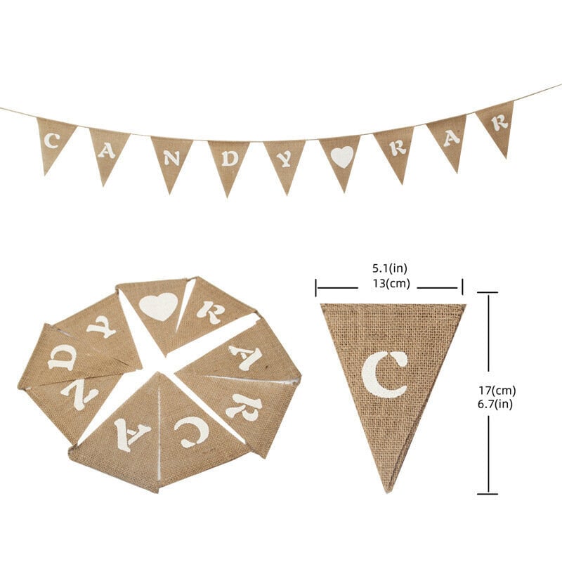 1kpl Candy Bar säkkikangas kolmiolippu Puutarhalippu Garland Bunting- hinta ja tiedot | Hauskat juhlapelit ja -tuotteet | hobbyhall.fi