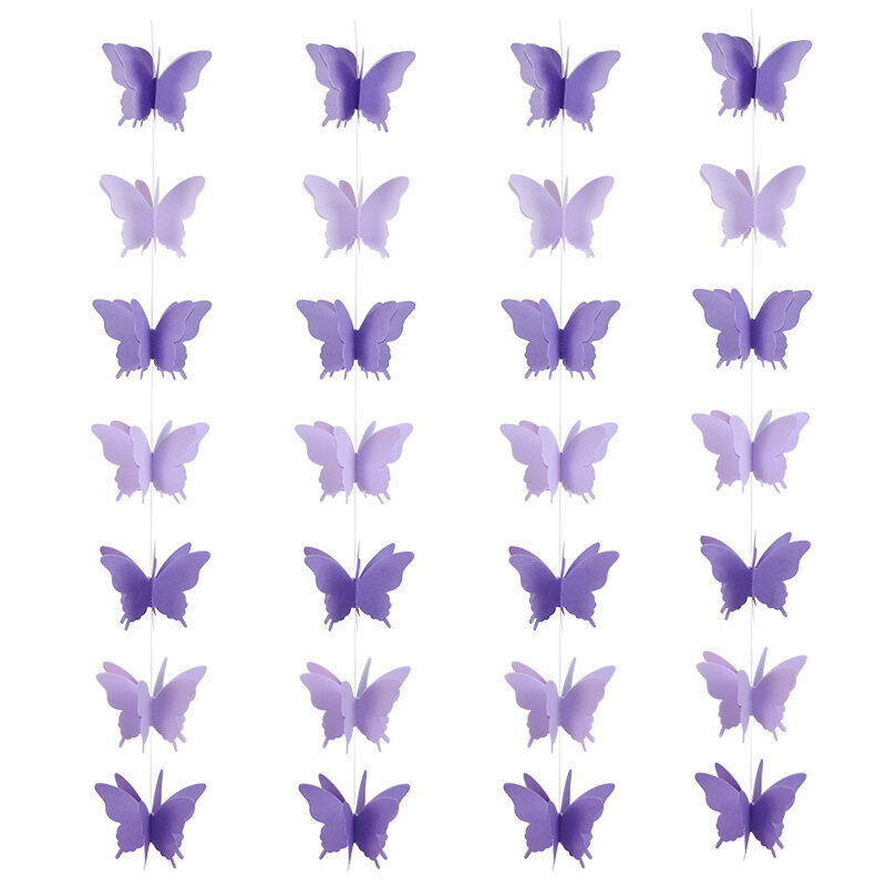 2,8 m värikäs 3D Butterfly Paper Garland Banner syntymäpäiväjuhliin - violetti hinta ja tiedot | Hauskat juhlapelit ja -tuotteet | hobbyhall.fi