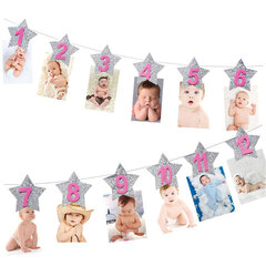 Vauvan 1. syntymäpäivän bannerit Poika Tyttö 12 kk Photo Bunting Baby Shower-1set banneri hinta ja tiedot | Hauskat juhlapelit ja -tuotteet | hobbyhall.fi