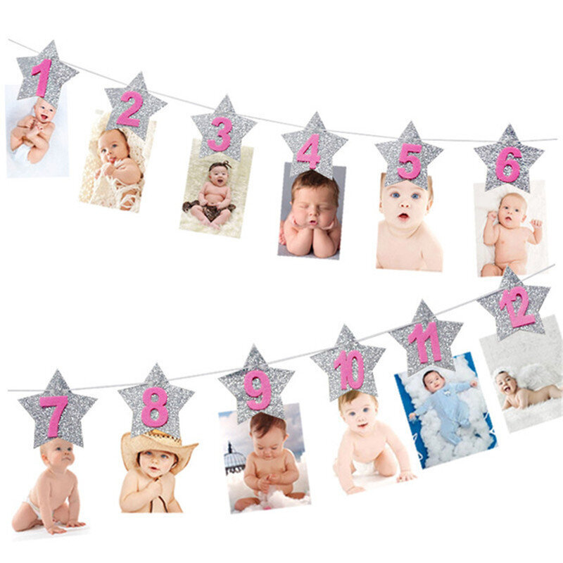 Vauvan 1. syntymäpäivän bannerit Poika Tyttö 12 kk Photo Bunting Baby Shower-1set banneri hinta ja tiedot | Hauskat juhlapelit ja -tuotteet | hobbyhall.fi