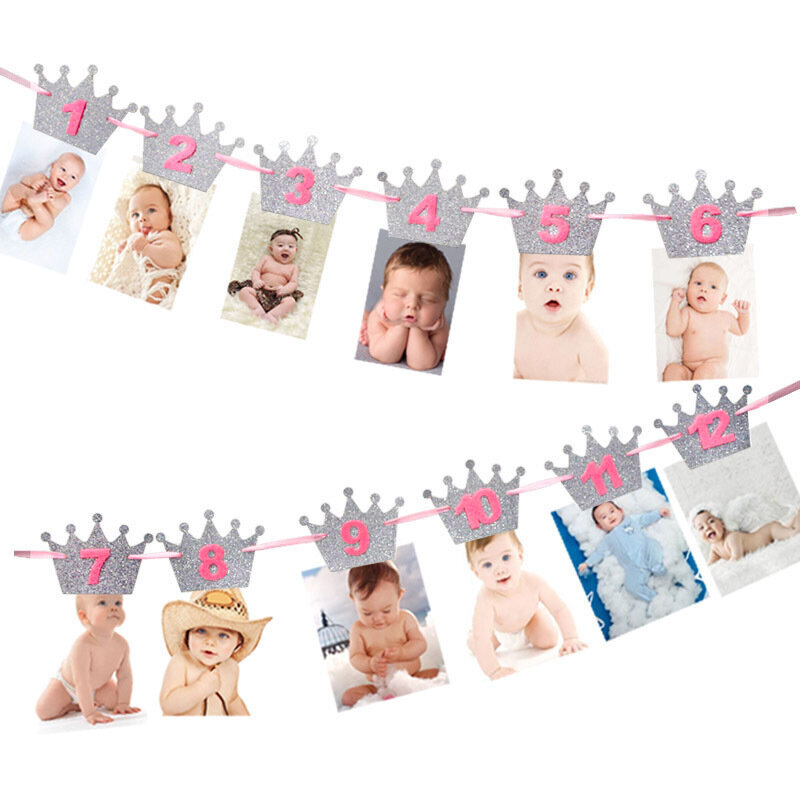 Vauvan 1. syntymäpäivän bannerit Poika Tyttö 12 kk Photo Bunting Baby Shower-1set banneri hinta ja tiedot | Hauskat juhlapelit ja -tuotteet | hobbyhall.fi