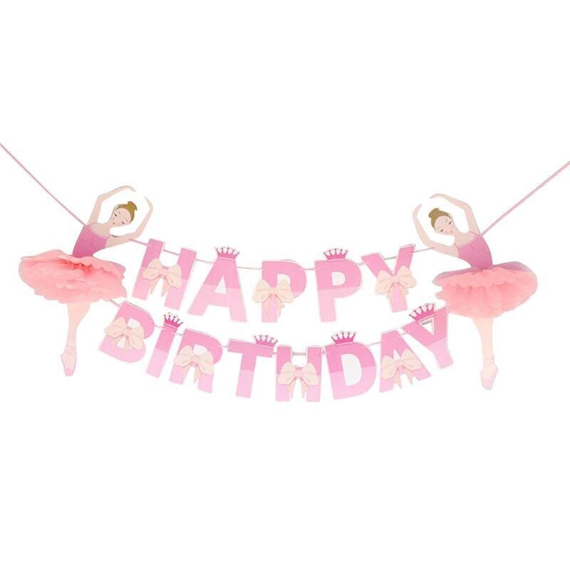 Suloinen ballerina-balettityttö banneri HAPPY BIRTHDAY Bowknot-Pink hinta ja tiedot | Hauskat juhlapelit ja -tuotteet | hobbyhall.fi