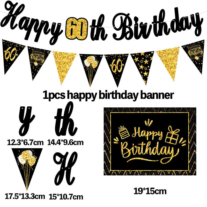 Hyvää 30. 40. 50. syntymäpäivää Banner Bunting syntymäpäiväjuhlat - Black 60. hinta ja tiedot | Hauskat juhlapelit ja -tuotteet | hobbyhall.fi