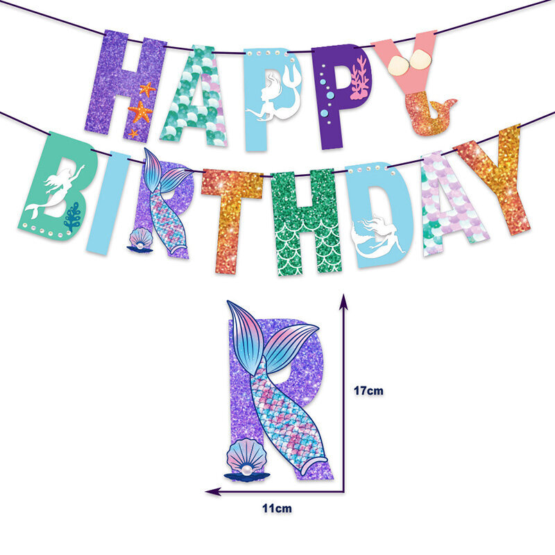 Happy Birthday Banner Mermaid Party Decor Mermaid Tail Shell Bunting-1set banneri K hinta ja tiedot | Hauskat juhlapelit ja -tuotteet | hobbyhall.fi