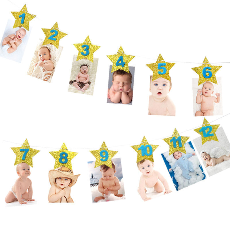 Hyvää syntymäpäivää Frist Syntymäpäiväbannerit 12 kuukauden valokuvasirkku Baby-Gold Star hinta ja tiedot | Hauskat juhlapelit ja -tuotteet | hobbyhall.fi