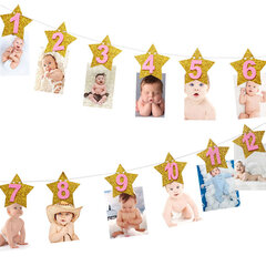 Hyvää syntymäpäivää Frist Syntymäpäiväbannerit 12 kuukauden valokuvasirkku Baby-Gold Star hinta ja tiedot | Hauskat juhlapelit ja -tuotteet | hobbyhall.fi