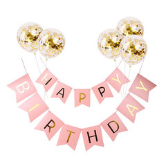 HAPPY BIRTHDAY Paperinen banneri, jossa 5 kpl Rose Gold Confetti-vaaleanpunainen kultasetti hinta ja tiedot | Hauskat juhlapelit ja -tuotteet | hobbyhall.fi