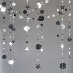 13Ft Twinkle Iridescent Paper Star Pyöreä Garlands Flash Banner Happy-Silver Black hinta ja tiedot | Hauskat juhlapelit ja -tuotteet | hobbyhall.fi