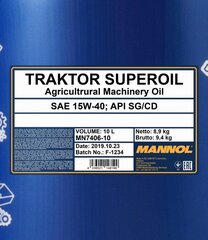 Moottoriöljy Mannol 7406 Traktor Superoil 15W-40, 10L hinta ja tiedot | Moottoriöljyt | hobbyhall.fi