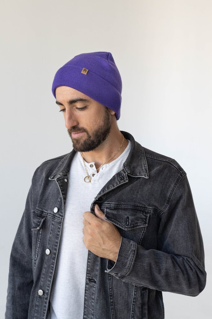 WOLF - Käännettävä Talvipipo, Violetti, Lämmin Pehmeä 100% Merinovillapipo, Beanie, Unisex hinta ja tiedot | Naisten päähineet | hobbyhall.fi