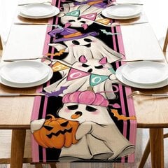 Halloween Vaaleanpunainen Ghost Boo Pellava Pöytälenkit Juhlasisustus Spooky Jack O Lantern Pumpkins Table Runner Keittiön ruokapöydän sisustus hinta ja tiedot | Hauskat juhlapelit ja -tuotteet | hobbyhall.fi