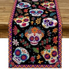 Halloween Table Runner Pellava Pöytäliina Halloween Juhlakoristeet Kuolleiden päivä Kukkakallo Kamala ruokapöydän sisustus hinta ja tiedot | Hauskat juhlapelit ja -tuotteet | hobbyhall.fi