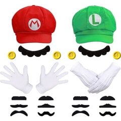 Super Mario Bros Mario ja Luigi Hatut Lippikset Viikset Käsineet Napit Cosplay-asu hinta ja tiedot | Naamiaisasut | hobbyhall.fi