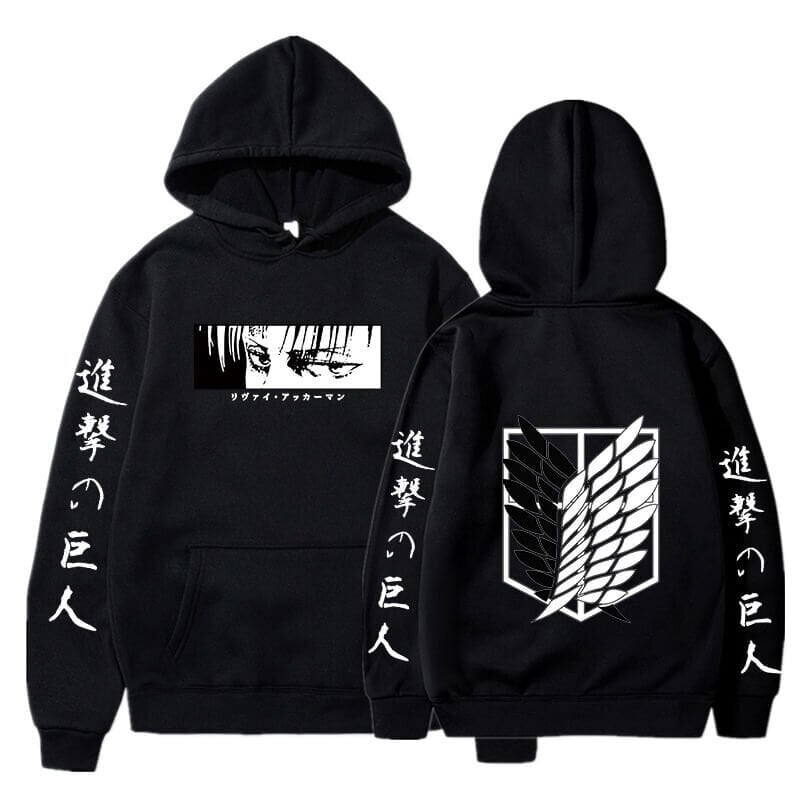 (BlackA-L）Anime Hoodie Attack on Titan Pullover Casual pitkähihainen Streetwear Harajuku Sweatshirt Miesten/ Unisex hinta ja tiedot | Miesten puserot ja hupparit | hobbyhall.fi