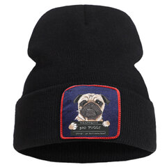 (Musta)Hattu Huono Puggy Hauska Printti Miehet Syksy Neulo Hatut Lämpimät Street Harajuku Naiset Rento talvihattu Cotoon Muoti Ski Caps Pojille hinta ja tiedot | Naisten päähineet | hobbyhall.fi