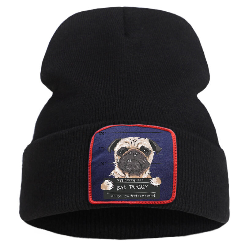 (Musta)Hattu Huono Puggy Hauska Printti Miehet Syksy Neulo Hatut Lämpimät Street Harajuku Naiset Rento talvihattu Cotoon Muoti Ski Caps Pojille hinta ja tiedot | Naisten päähineet | hobbyhall.fi