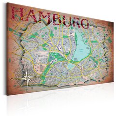 Kuva - Map of Hamburg hinta ja tiedot | Taulut | hobbyhall.fi