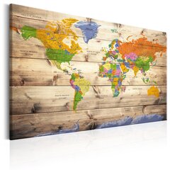 Kuva - Map on wood: Colourful Travels hinta ja tiedot | Taulut | hobbyhall.fi