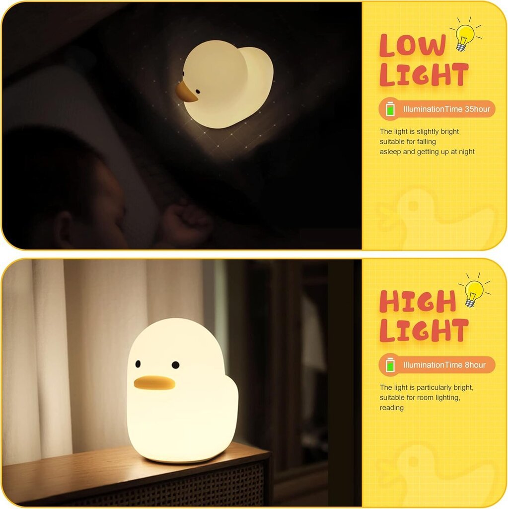 Duck Night Light lapsille, UNEEDE Himmennettävä yövalo lapsille Silikoni Baby Night Light Duck Yövalo kosketusanturilla Ajastin Lastenhuoneen sisustus Makuuhuone hinta ja tiedot | Lastenhuoneen valaisimet | hobbyhall.fi