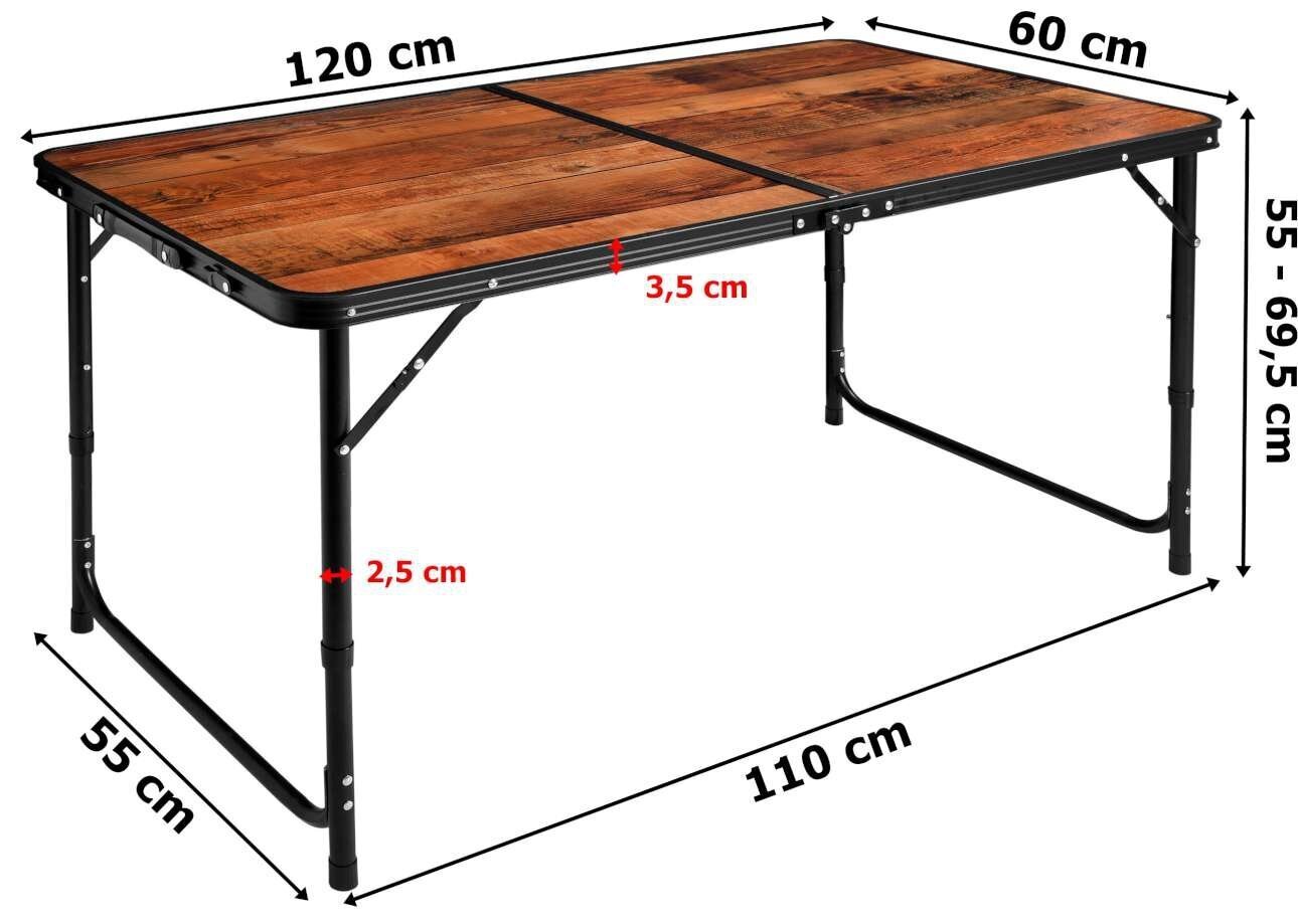 Taitettava retkipöytä 120x60 cm, puun väri hinta ja tiedot | Retkeilyvarusteet | hobbyhall.fi