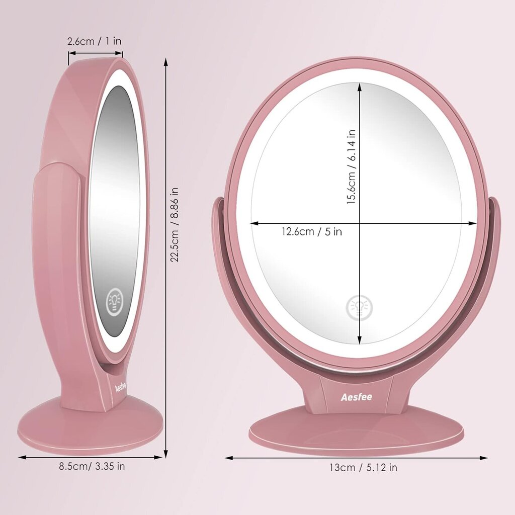 Aesfee LED-valaistu meikkipeili hinta ja tiedot | Kosmetiikkalaukut ja peilit | hobbyhall.fi