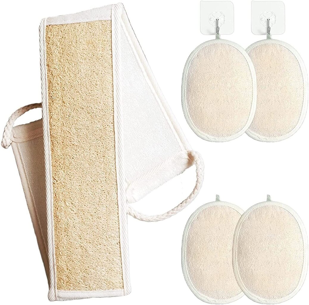 Loofah Shower Sponge Back Brush Set 7 Pieces Natural Bath Scrub hinta ja tiedot | Hiusharjat, kammat ja sakset | hobbyhall.fi