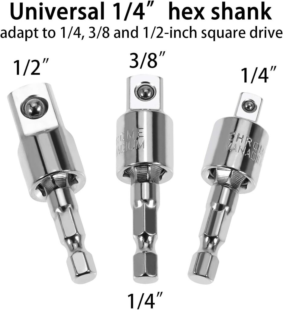 Sähköporanterän adapterisarja, universaali 360 astetta pyörivä hylsysarja, hylsyadapteri-poranterä 1/4 tuumaa 3/8 tuumaa 1/2 tuuman iskuväänninsovitin, työkalulahja 1 kpl (pneumaattisen ruuvimeisselin kiertokanki (iso ja pieni) PE laukku setti) hinta ja tiedot | Akkuporakoneet ja ruuvinvääntimet | hobbyhall.fi