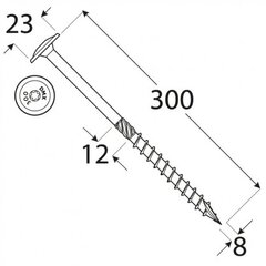 Puuruuvi CT 8x300 TX40 litteällä kannalla (50 kpl) hinta ja tiedot | Kiinnitystarvikkeet | hobbyhall.fi