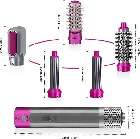 Monitoiminen kiharrin setti, kuumailmamuotoilulaite, hiustenkuivaajakampa, monikäyttöinen muotoilutyökalu, 5 vaihdettavaa ämpäriä, hiustenkuivaaja, suoristusrauta, kiharrin, kuumailmakampa hinta ja tiedot | Suoristusraudat ja kihartimet | hobbyhall.fi