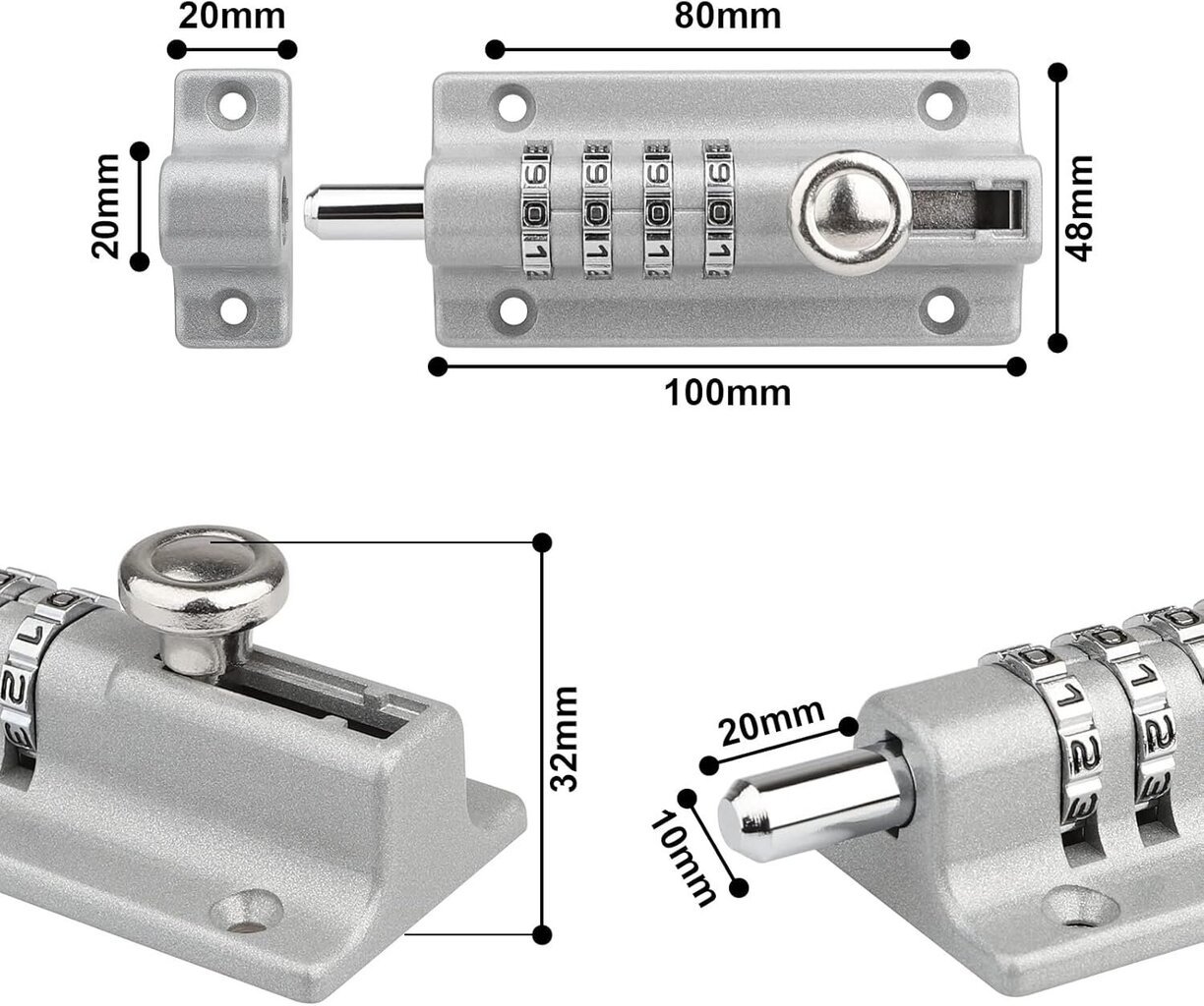 [Säänkestävä ja varkaudenesto] 120 mm:n yhdistelmälukko 4 bittiä Ainutlaatuinen yhdistelmälukko Paksu kiinteä oven salpa lukko sinkkiseoksesta (hopea) hinta ja tiedot | Ovenkahvat | hobbyhall.fi