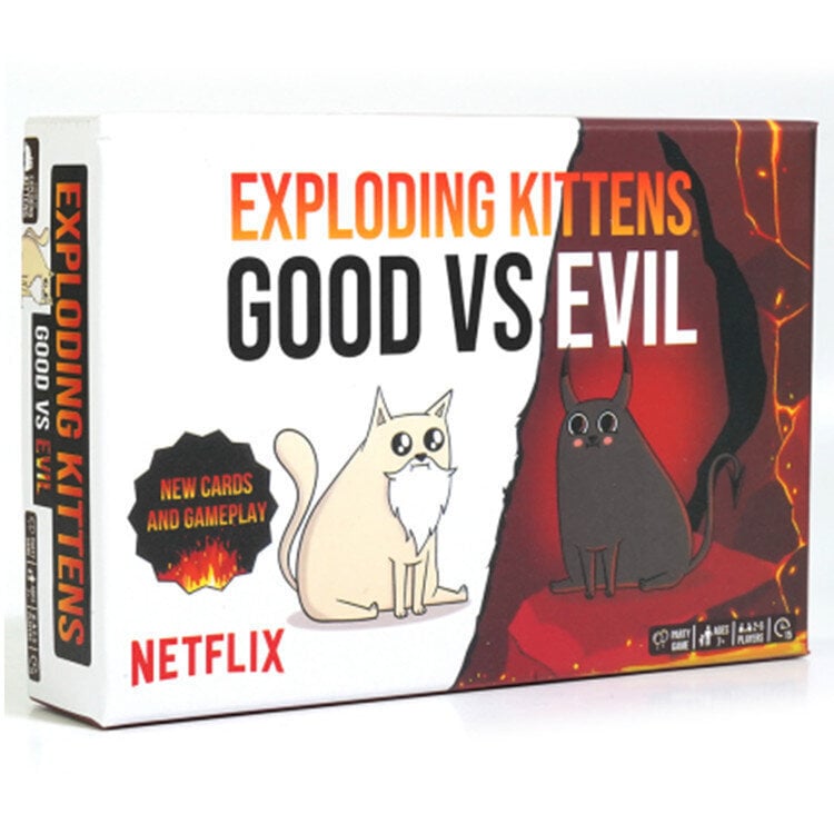 Exploding Kittens Good & Evil - 55 korttia, jotka ovat saaneet vaikutteita Netflix-sarjasta - Uudet hahmot - Hauska korttipeli aikuisille ja lapsille hinta ja tiedot | Lautapelit ja älypelit | hobbyhall.fi