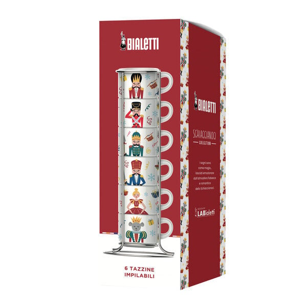 Bialetti - 6-Piece Nutcracker Espresso Cup Set jalustalla varustettuna hinta ja tiedot | Kahvinkeittimen tarvikkeet | hobbyhall.fi