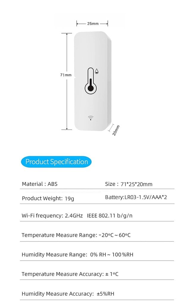 2 pakkauksen WiFi lämpötila- ja kosteusanturi: sisälämpötila- ja kosteusmittari sovellushälytyksillä, älykäs lämpötila- ja kosteusmittari kotieläimille kasvihuoneille hinta ja tiedot | Mittarit ja mittalaitteet | hobbyhall.fi