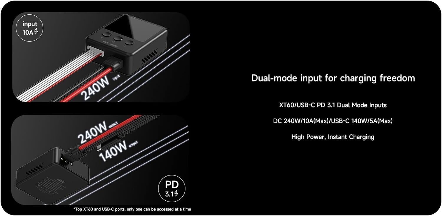 YUNIQUE GREEN-CLEAN-POWER ISDT 608PD Lipo-laturi, DC 240 W/10 A, USB C 100 W/5 A, älykäs digitaalinen laturi RC-akkujen tasapainotus- ja purkutoiminnoilla, sopii LiFe/LiIon/LiPo/LiHV, NiMH-akkuihin. hinta ja tiedot | Auton akkulaturit | hobbyhall.fi