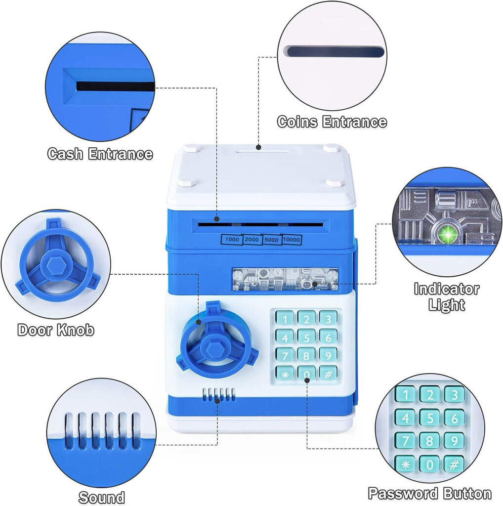 Kassakaappi PIN-koodilla, sininen hinta ja tiedot | Hauskat säästölippaat | hobbyhall.fi