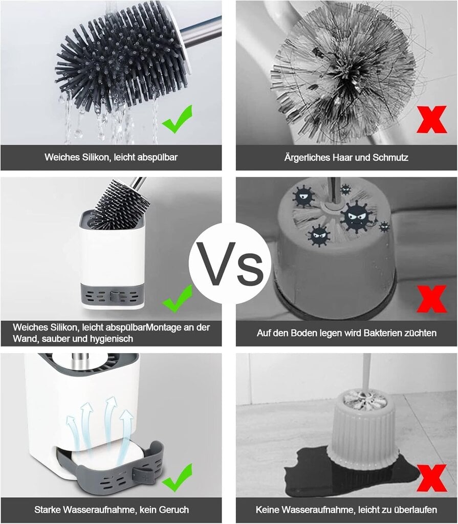 Silikoninen wc-harja, jossa säiliö nopeasti kuivuva, wc-harja kylpyhuoneen vieras-wc:hen, seinäkiinnitys & Stand up hinta ja tiedot | WC-istuimen lisätarvikkeet | hobbyhall.fi