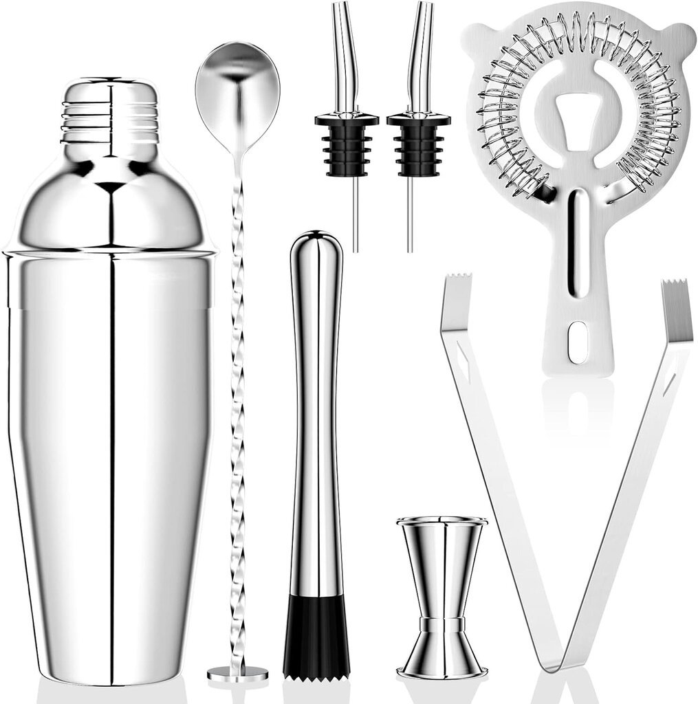 750 ML Cocktail Set, 8 kpl ruostumattomasta teräksestä valmistettu shaker mikseri, ammattimaiset baarimikkotarvikkeet (hopea) hinta ja tiedot | Keittiövälineet | hobbyhall.fi