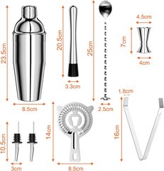 750 ML Cocktail Set, 8 kpl ruostumattomasta teräksestä valmistettu shaker mikseri, ammattimaiset baarimikkotarvikkeet (hopea) hinta ja tiedot | Keittiövälineet | hobbyhall.fi