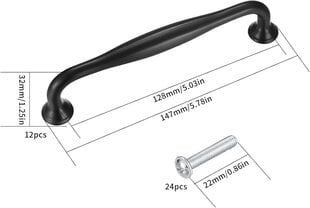 12 kpl 128mm keittiön kahvat, mustat kalustekahvat, kaapin ovenkahvat, kaapin kahvat ja nupit, alumiiniseoskahvat ruuveilla, kahvat keittiön kaappeihin hinta ja tiedot | Kahvat huonekaluihin | hobbyhall.fi